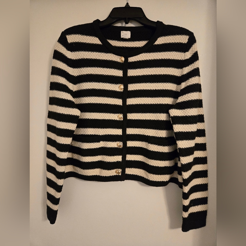 a new day Black and Cream Striped Button-Front Cardigan - Picture 4 of 6